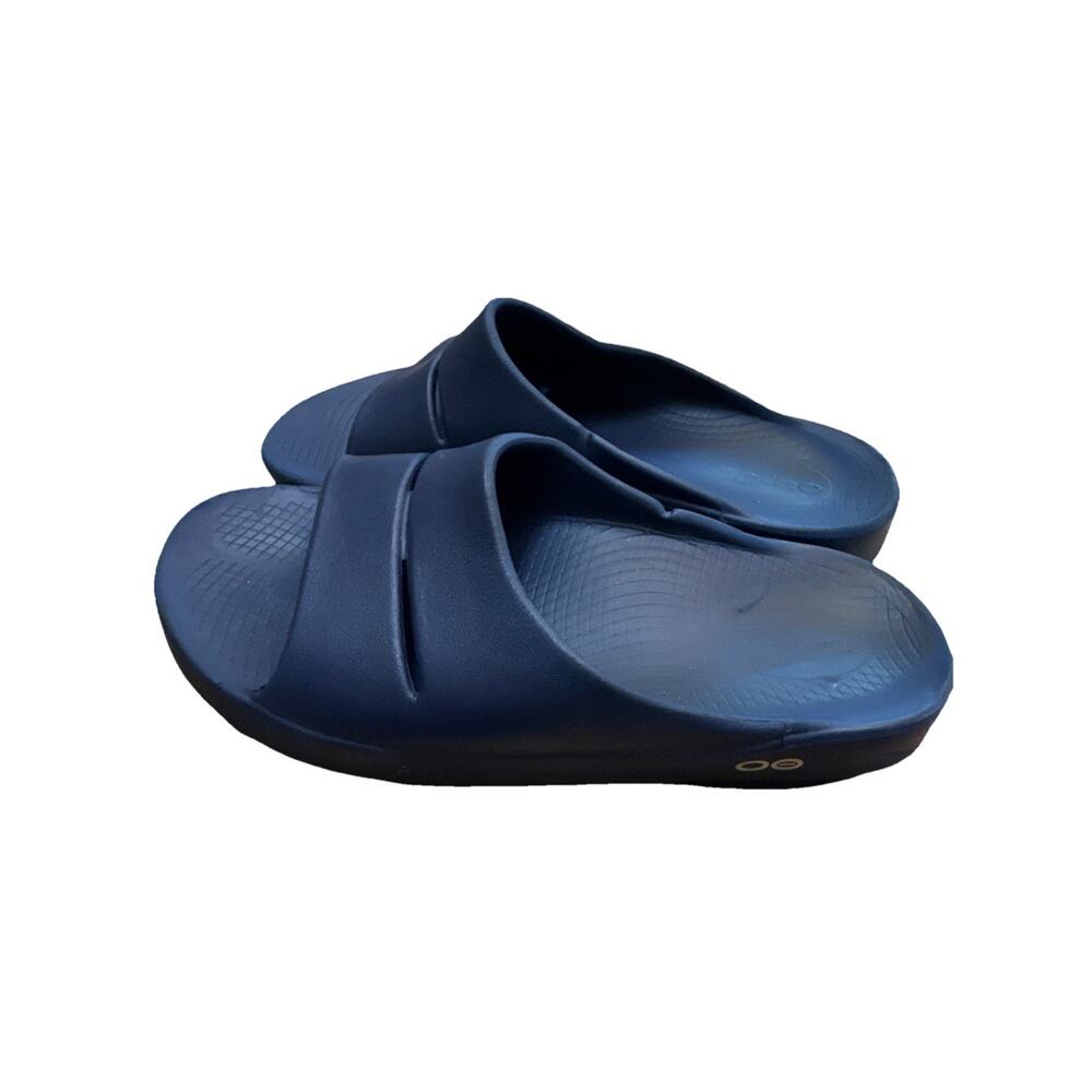 Oofos Ooahh Recovery Slide Sandals Womens Size 7 Mens 5 Navy Blue Shoes Comfort‎